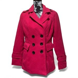 I.B. Diffusion Faux Wool Double Breasted Fuchsia Peacoat